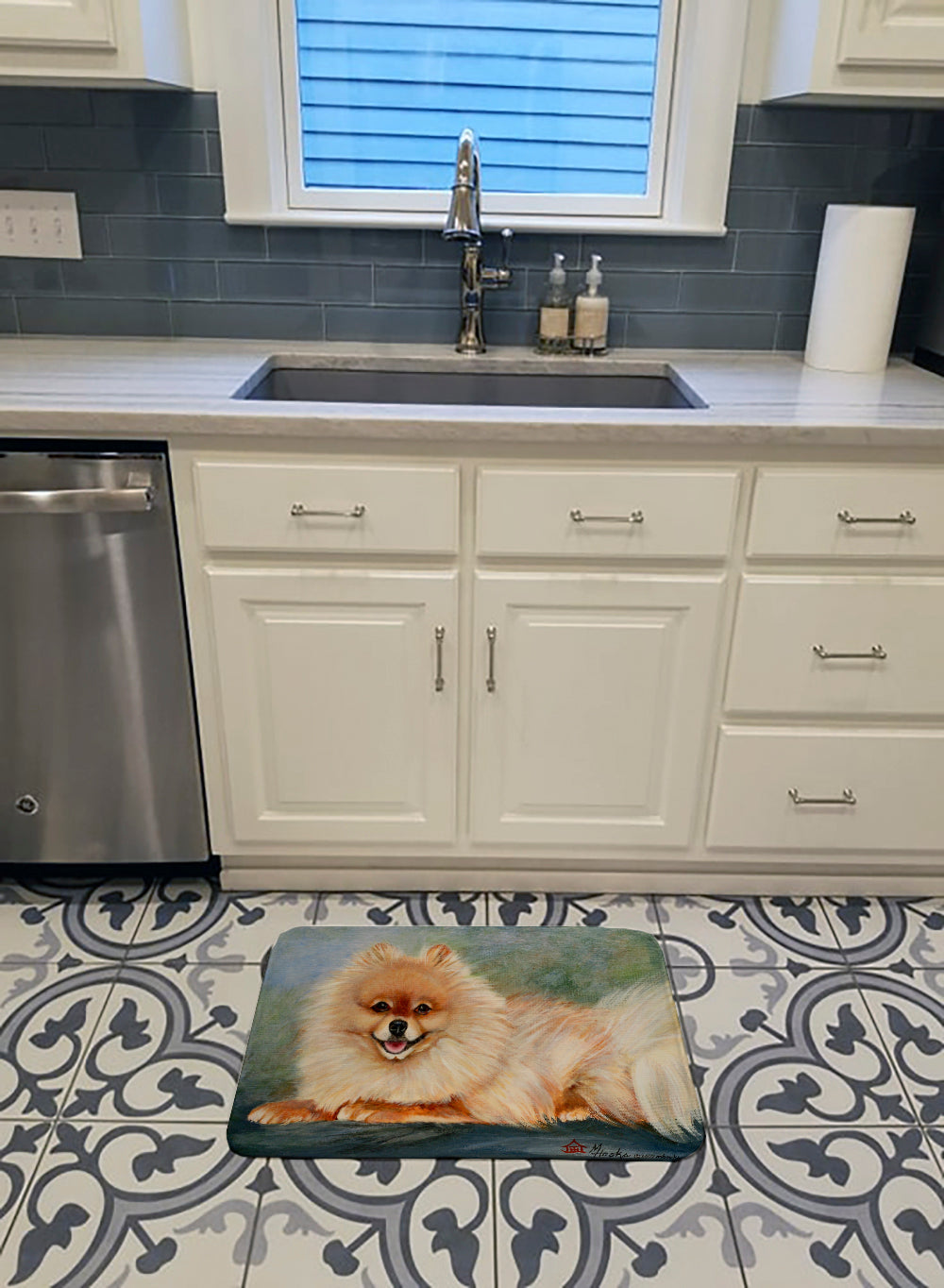 Pomeranian Full Body Memory Foam Kitchen Mat Machine Washable Anti-Fatigue Cushion Comfort Bath or Kitchen Rug