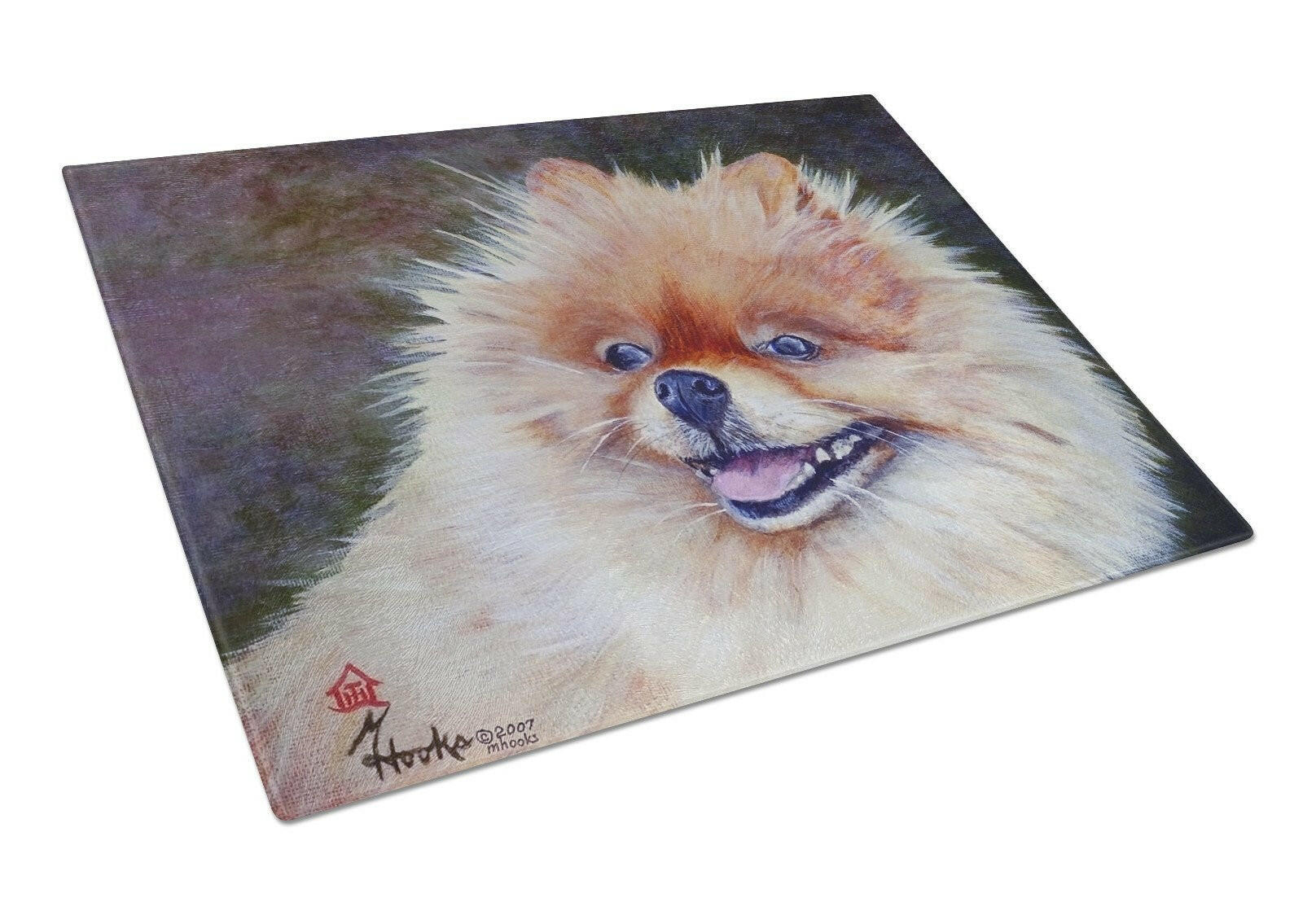 Pomeranian Head Cutting Board Tempered Glass Kitchen Cutting Surface, Heat Resistant Chopping, Non-Slip Feet, Food Prep & Serving
