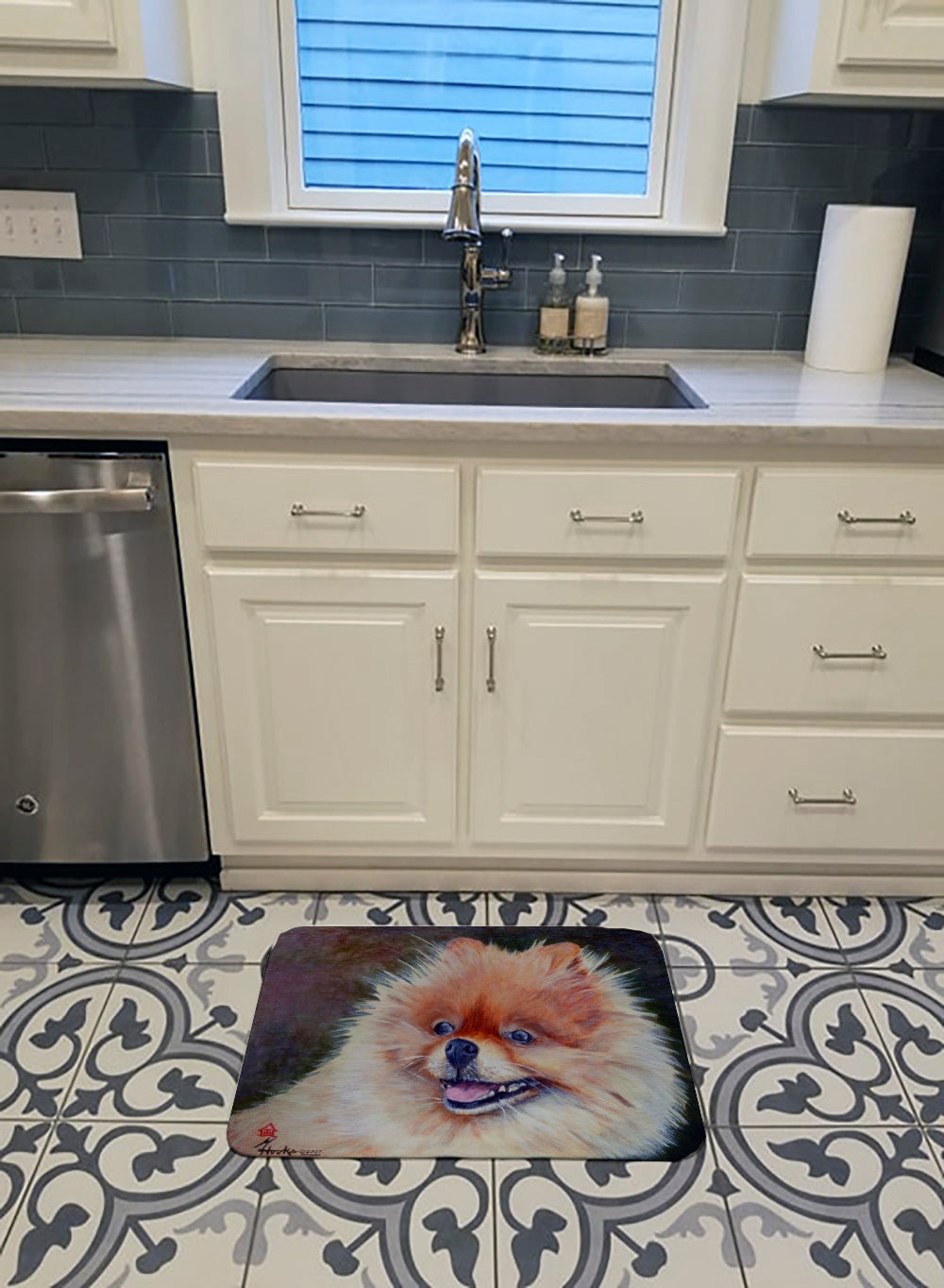 Pomeranian Head Memory Foam Kitchen Mat Machine Washable Anti-Fatigue Cushion Comfort Bath or Kitchen Rug