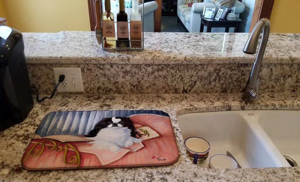 Japanese Chin Reading in Bed Dish Drying Mat Absorbent Dish Drying Mat Pad for Kitchen Counter Dish Drainer Mat for Countertop, 14 x 21", Multicolor