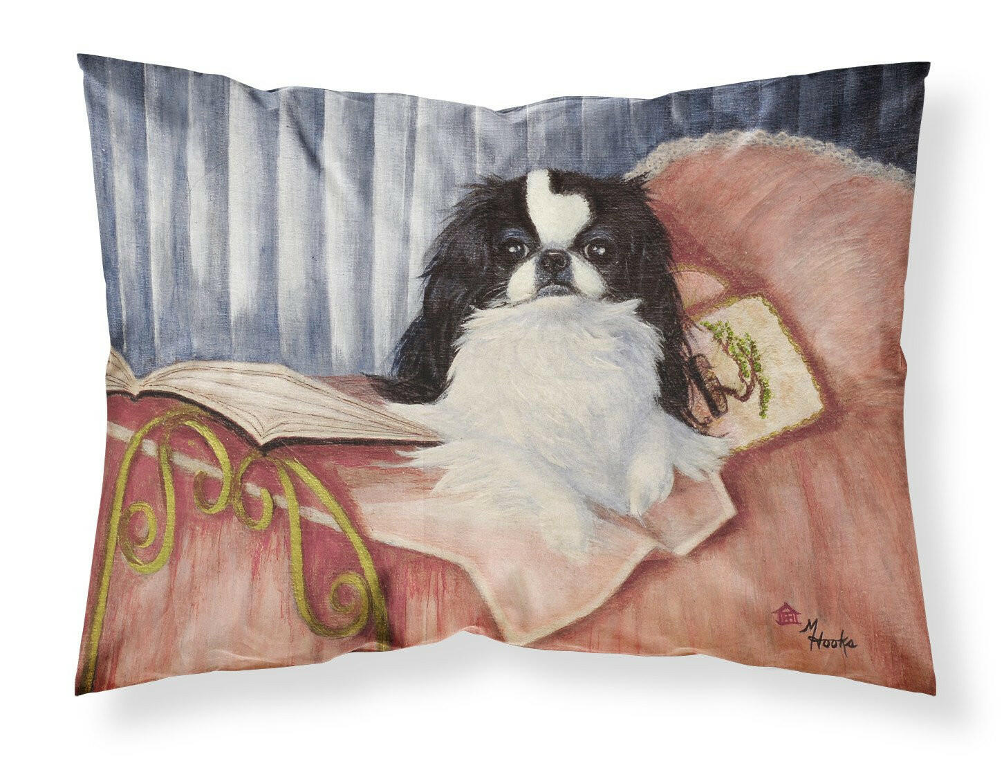 Japanese Chin Reading in Bed Standard Pillowcase Lightweight Super Soft Easy Care Decorative Artwork Pillowcase, Standard
