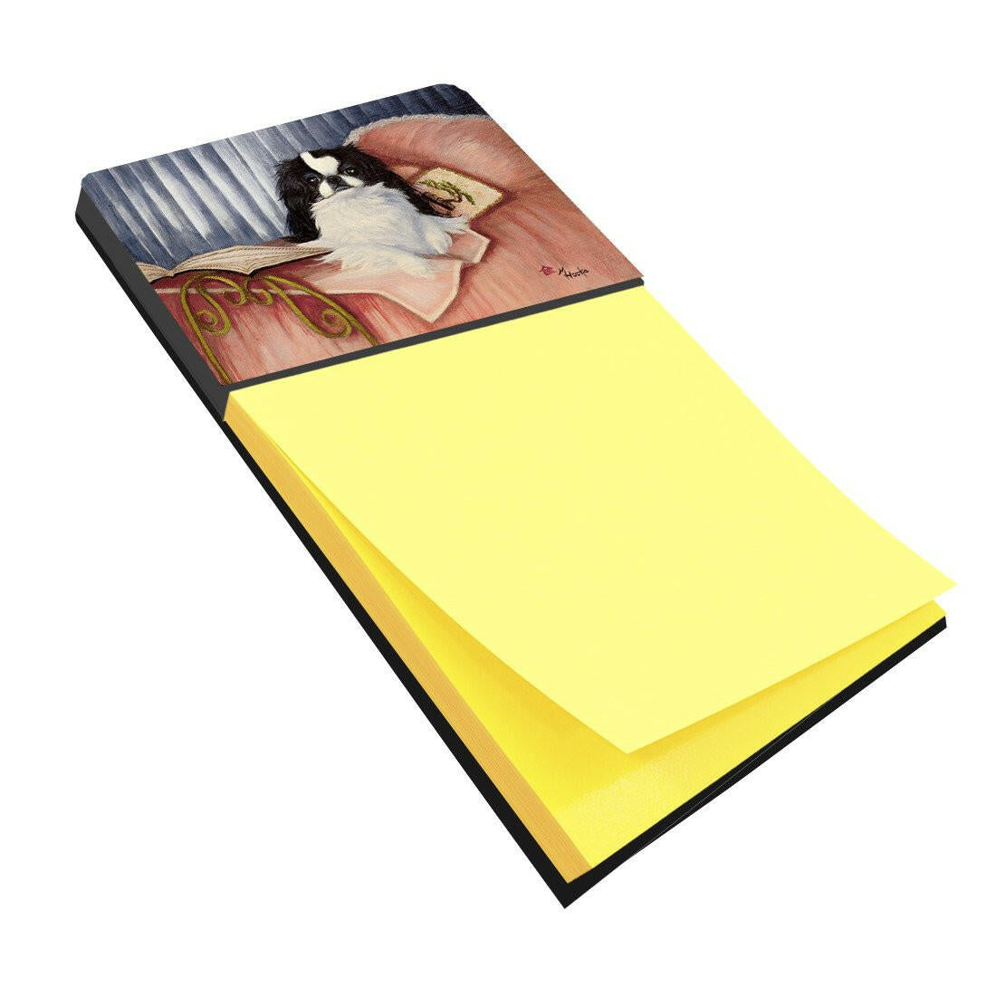 Japanese Chin Reading in Bed Watercolor Sticky Note Holder Refillable Dispenser Desk Accessory 3x3 Pad Gift