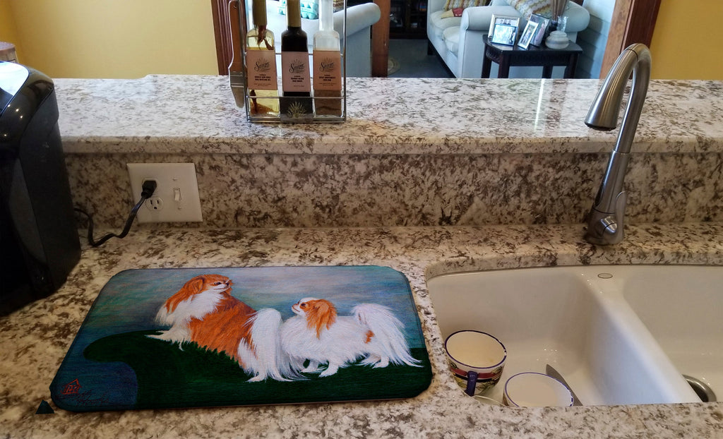 Japanese Chin Standing on my tail Dish Drying Mat Absorbent Dish Drying Mat Pad for Kitchen Counter Dish Drainer Mat for Countertop, 14 x 21", Multicolor