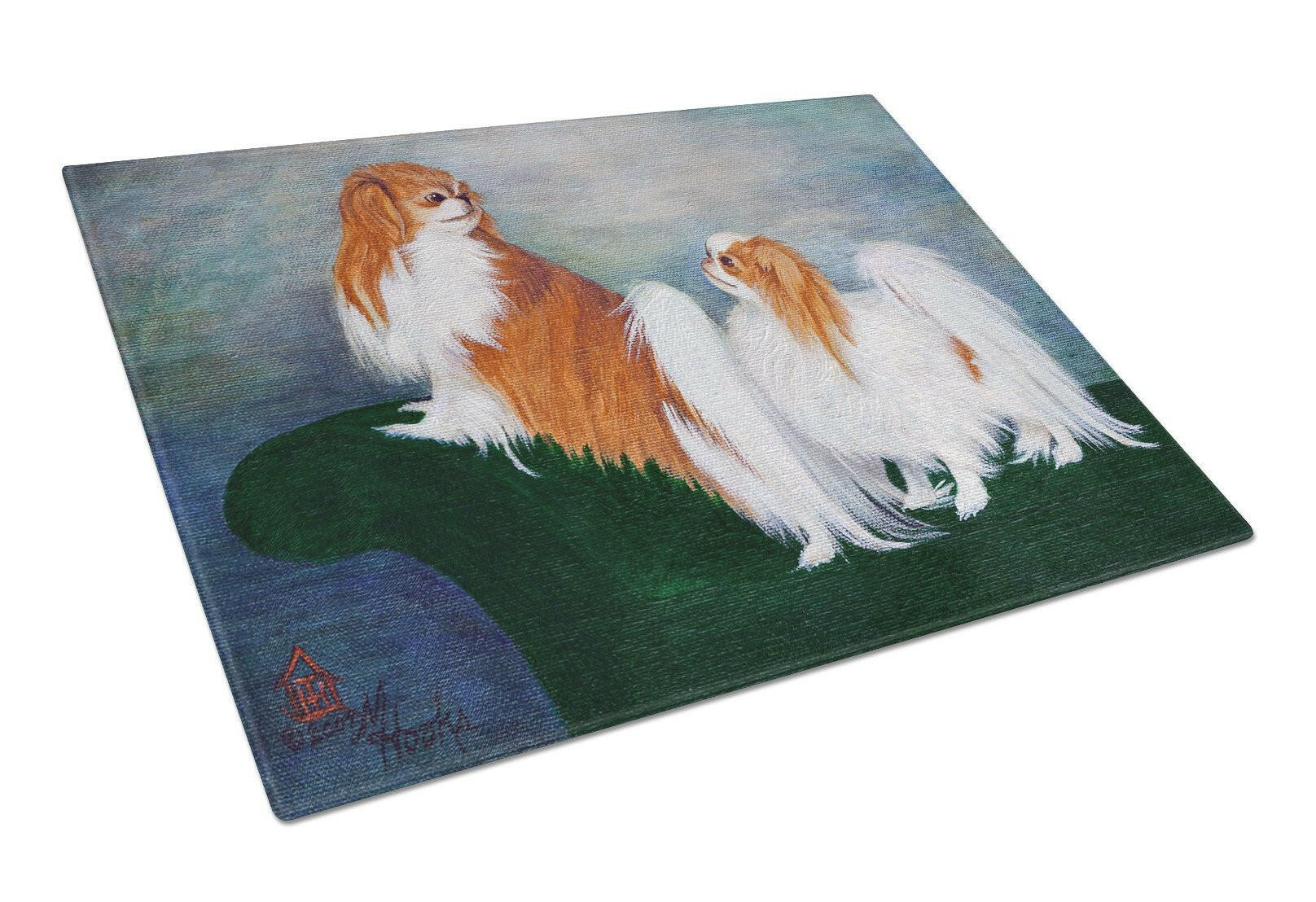 Japanese Chin Standing on my tail Cutting Board Tempered Glass Kitchen Cutting Surface, Heat Resistant Chopping, Non-Slip Feet, Food Prep & Serving