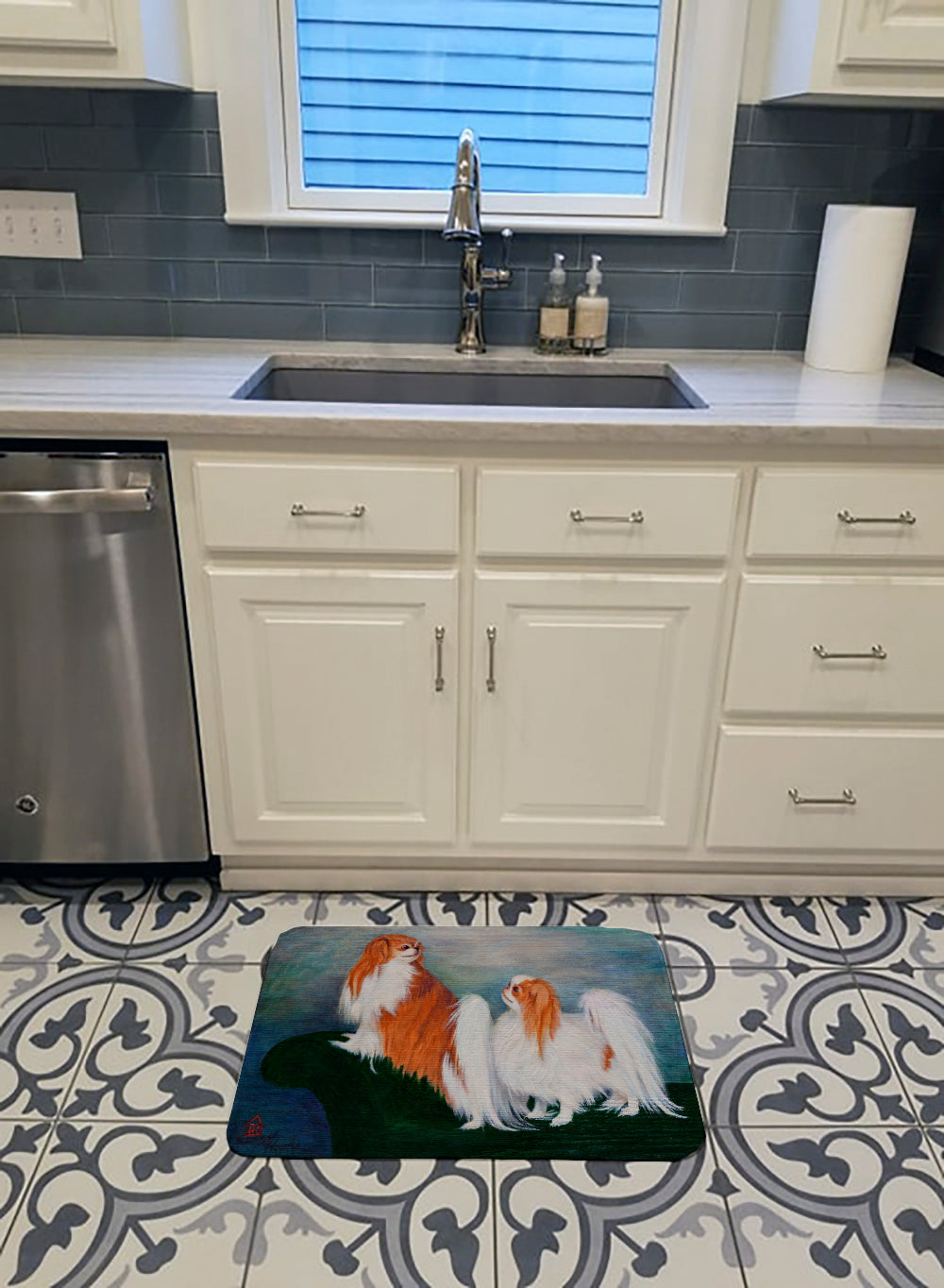 Japanese Chin Standing on my tail Memory Foam Kitchen Mat Machine Washable Anti-Fatigue Cushion Comfort Bath or Kitchen Rug