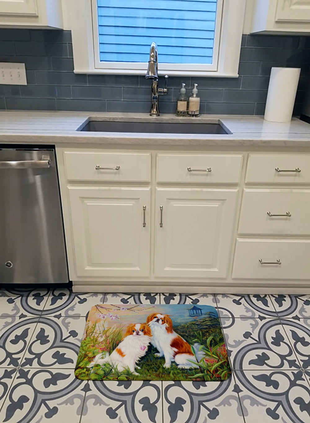 Japanese Chin Wasabi and Ginger Memory Foam Kitchen Mat Machine Washable Anti-Fatigue Cushion Comfort Bath or Kitchen Rug