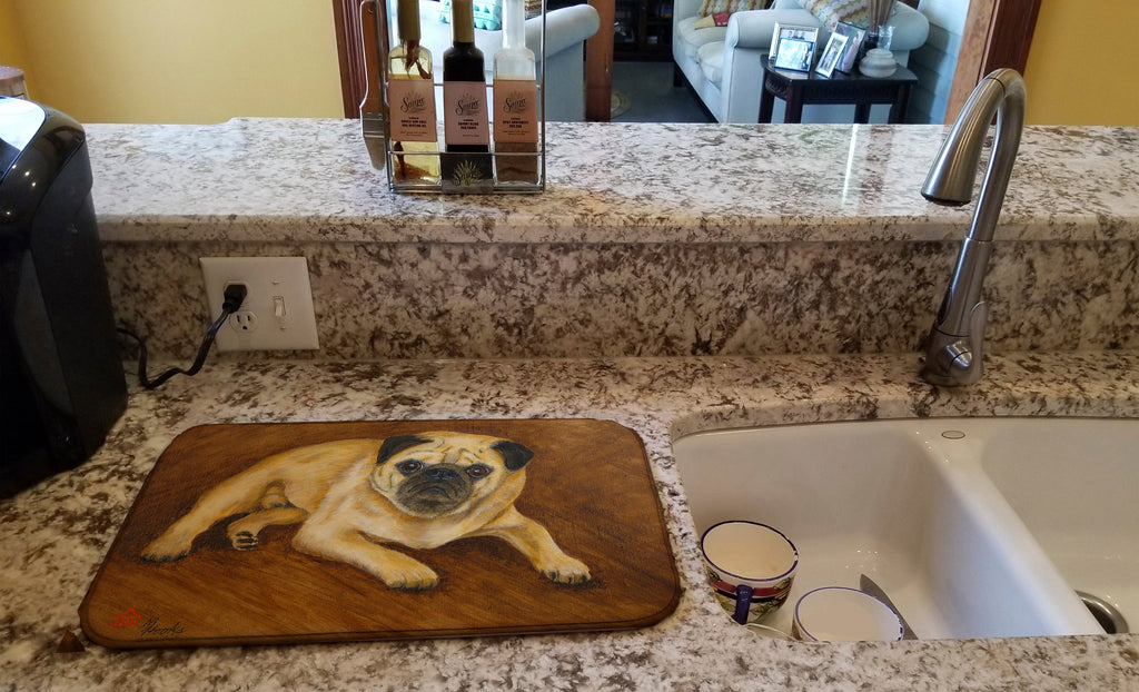 Fawn Pug Roscoe Dish Drying Mat Absorbent Dish Drying Mat Pad for Kitchen Counter Dish Drainer Mat for Countertop, 14 x 21", Multicolor