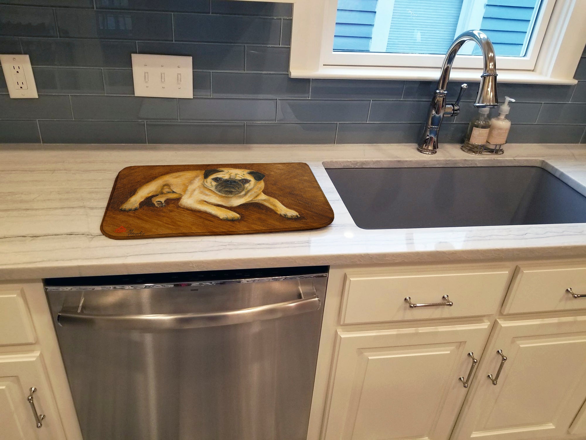 Fawn Pug Roscoe Dish Drying Mat Absorbent Dish Drying Mat Pad for Kitchen Counter Dish Drainer Mat for Countertop, 14 x 21", Multicolor