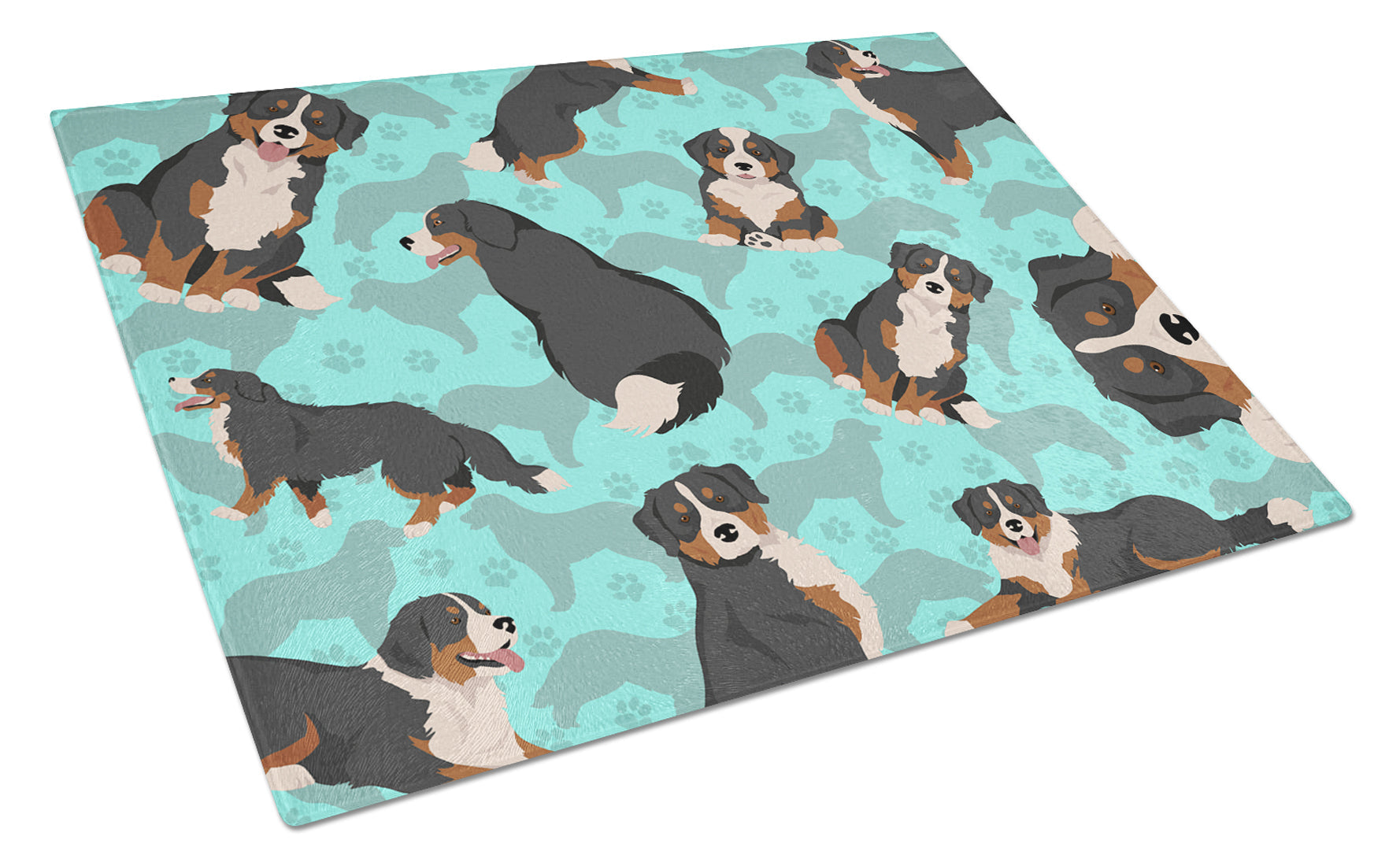 Bernese Mountain Dog Cutting Board Tempered Glass Kitchen Cutting Surface, Heat Resistant Chopping, Non-Slip Feet, Food Prep & Serving