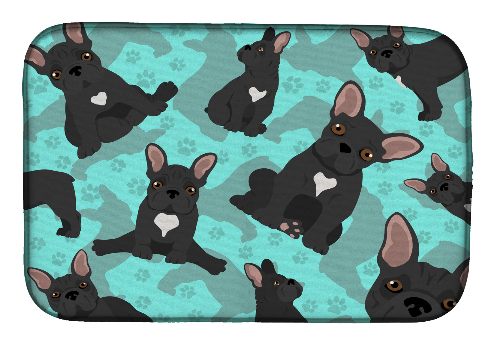 Black French Bulldog Dish Drying Mat Absorbent Dish Drying Mat Pad for Kitchen Counter Dish Drainer Mat for Countertop, 14 x 21", Multicolor