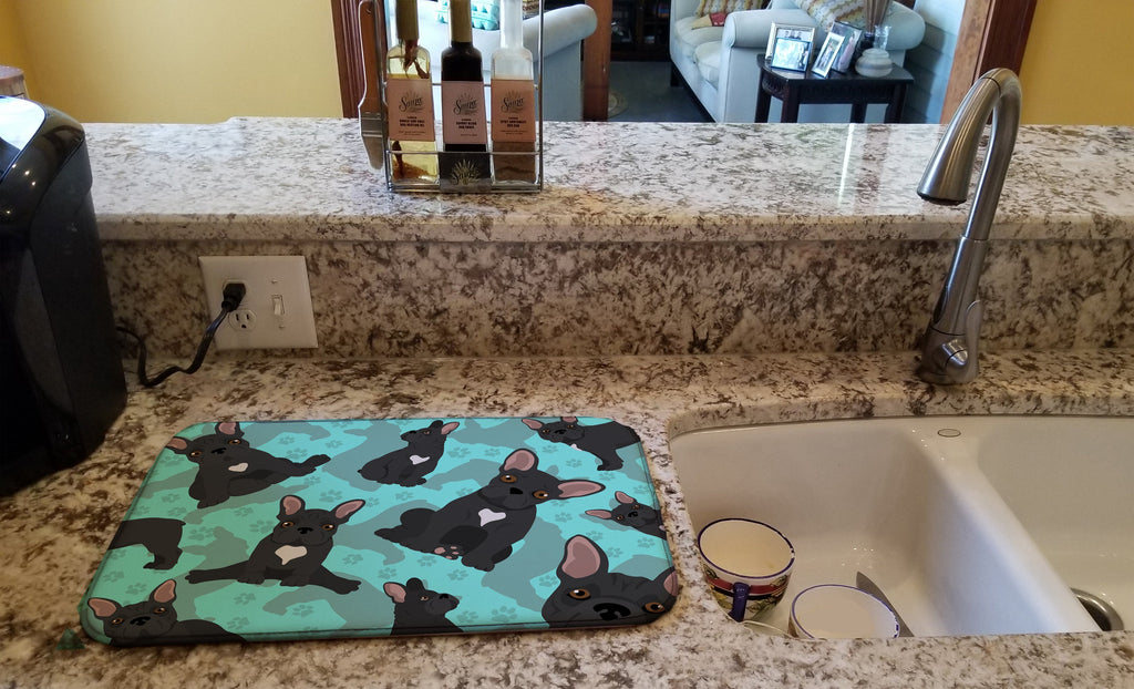 Black French Bulldog Dish Drying Mat Absorbent Dish Drying Mat Pad for Kitchen Counter Dish Drainer Mat for Countertop, 14 x 21", Multicolor