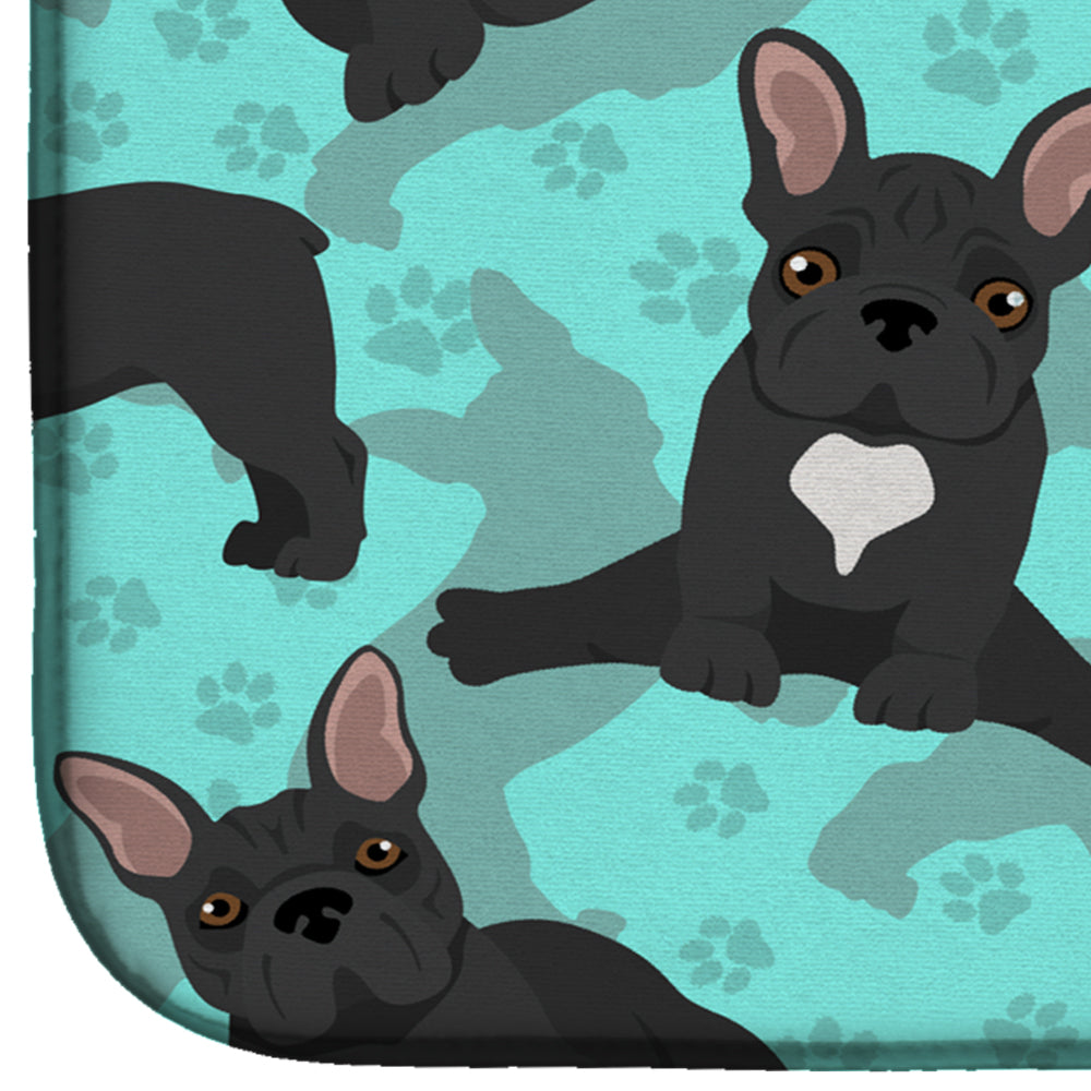 Black French Bulldog Dish Drying Mat Absorbent Dish Drying Mat Pad for Kitchen Counter Dish Drainer Mat for Countertop, 14 x 21", Multicolor