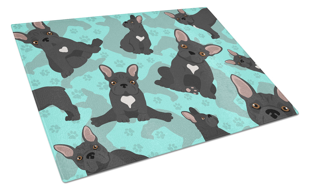Black French Bulldog Cutting Board Tempered Glass Kitchen Cutting Surface, Heat Resistant Chopping, Non-Slip Feet, Food Prep & Serving