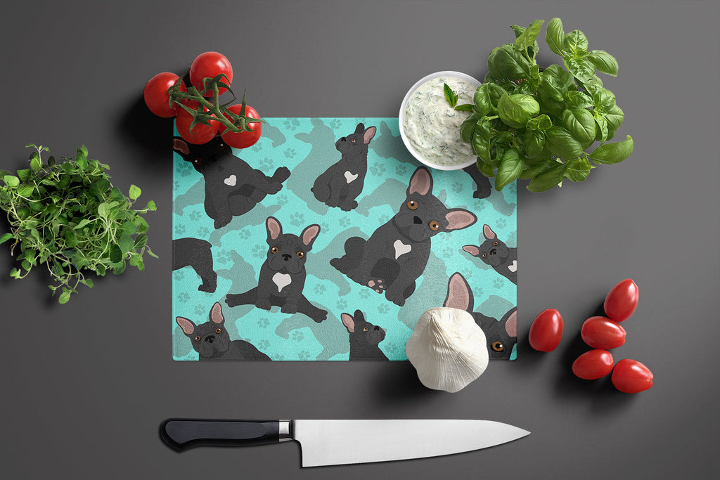 Black French Bulldog Cutting Board Tempered Glass Kitchen Cutting Surface, Heat Resistant Chopping, Non-Slip Feet, Food Prep & Serving