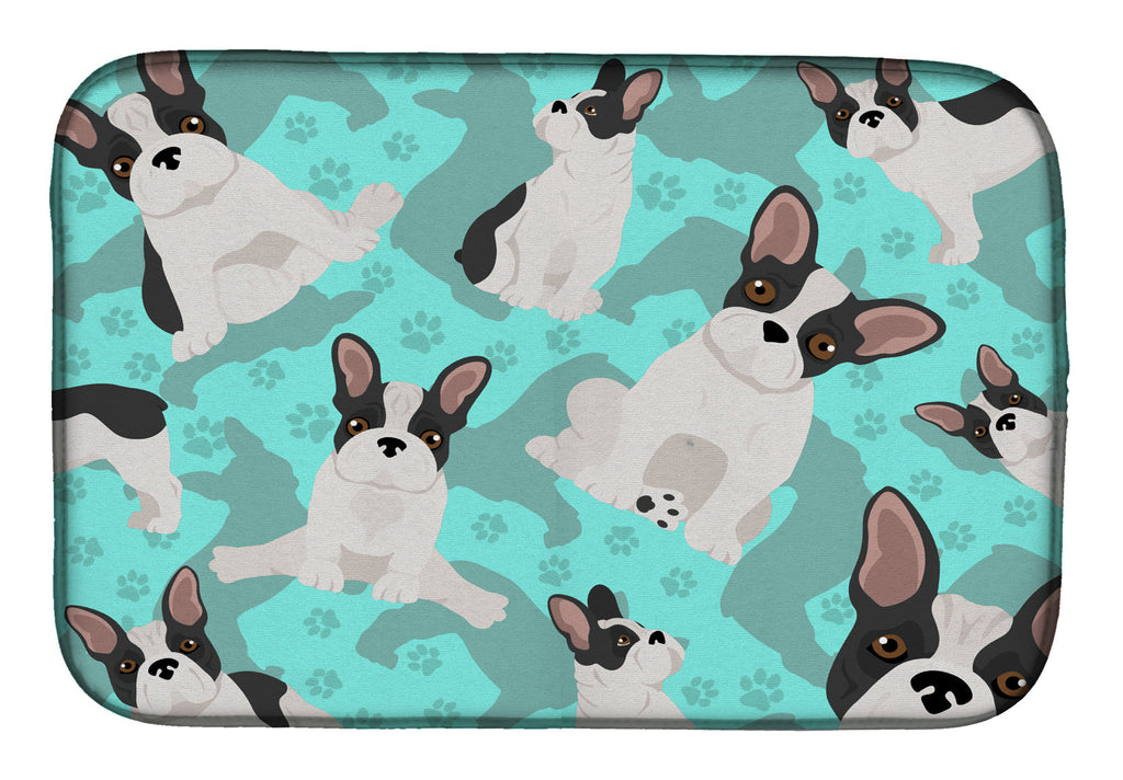 Black and White French Bulldog Dish Drying Mat Absorbent Dish Drying Mat Pad for Kitchen Counter Dish Drainer Mat for Countertop, 14 x 21", Multicolor