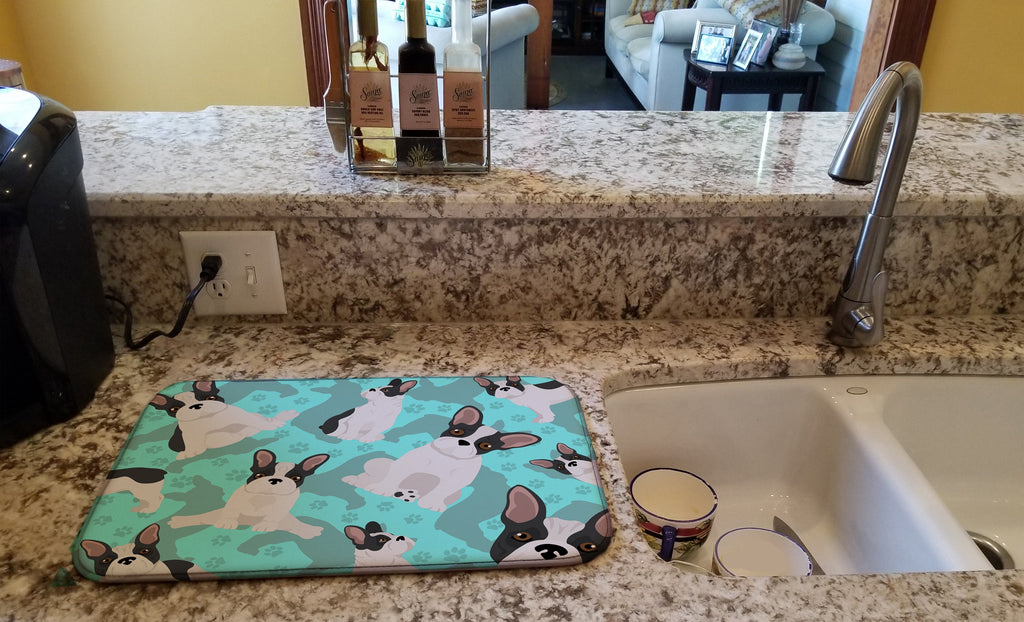 Black and White French Bulldog Dish Drying Mat Absorbent Dish Drying Mat Pad for Kitchen Counter Dish Drainer Mat for Countertop, 14 x 21", Multicolor