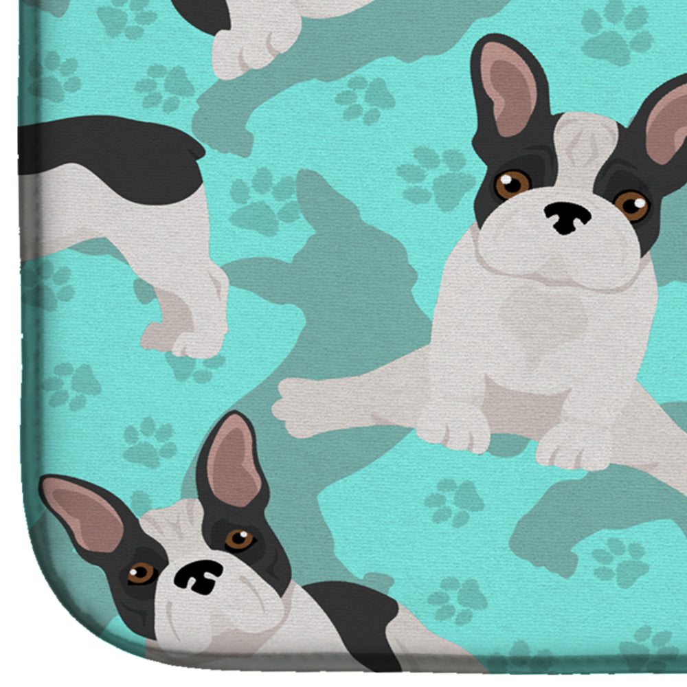 Black and White French Bulldog Dish Drying Mat Absorbent Dish Drying Mat Pad for Kitchen Counter Dish Drainer Mat for Countertop, 14 x 21", Multicolor