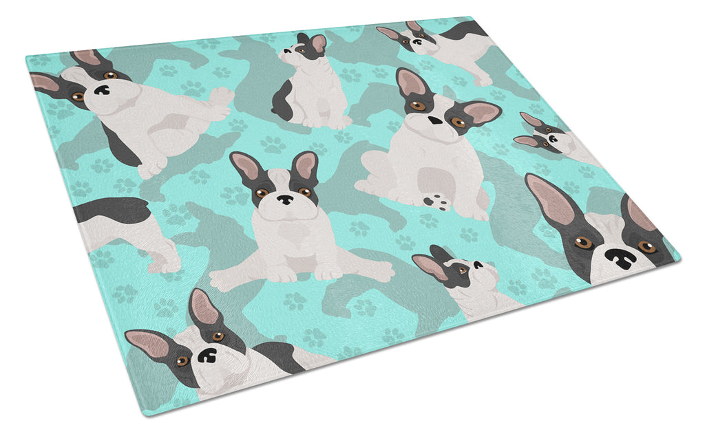 Black and White French Bulldog Cutting Board Tempered Glass Kitchen Cutting Surface, Heat Resistant Chopping, Non-Slip Feet, Food Prep & Serving