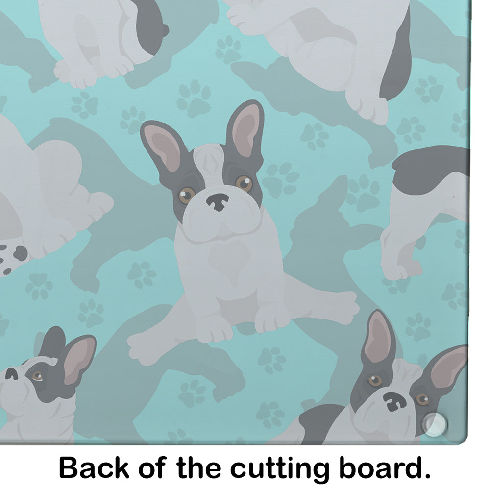 Black and White French Bulldog Cutting Board Tempered Glass Kitchen Cutting Surface, Heat Resistant Chopping, Non-Slip Feet, Food Prep & Serving