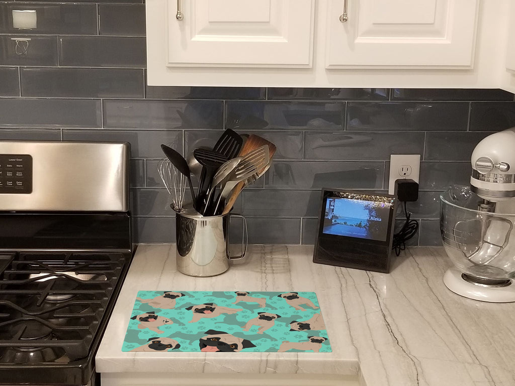 Fawn Pug Cutting Board Tempered Glass Kitchen Cutting Surface, Heat Resistant Chopping, Non-Slip Feet, Food Prep & Serving