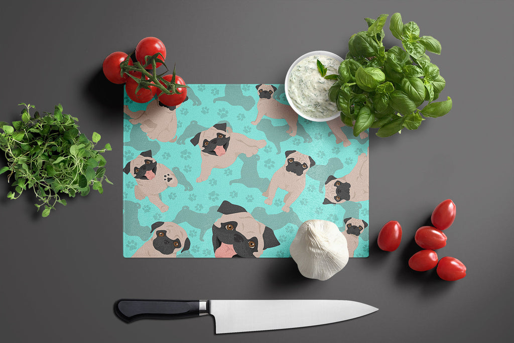 Fawn Pug Cutting Board Tempered Glass Kitchen Cutting Surface, Heat Resistant Chopping, Non-Slip Feet, Food Prep & Serving