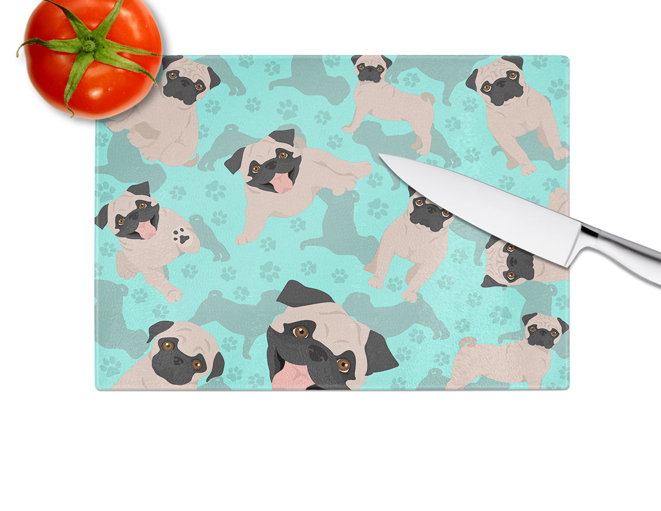 Fawn Pug Cutting Board Tempered Glass Kitchen Cutting Surface, Heat Resistant Chopping, Non-Slip Feet, Food Prep & Serving