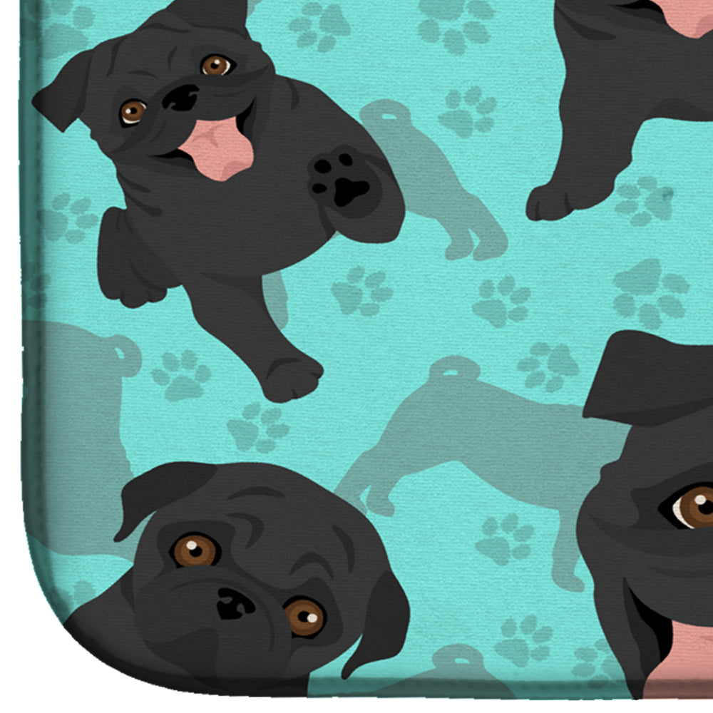 Black Pug Dish Drying Mat Absorbent Dish Drying Mat Pad for Kitchen Counter Dish Drainer Mat for Countertop, 14 x 21", Multicolor