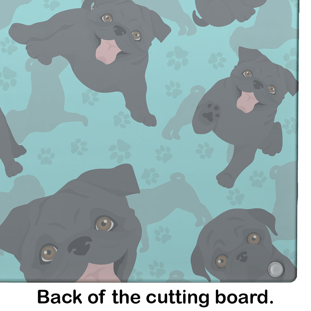 Black Pug Cutting Board Tempered Glass Kitchen Cutting Surface, Heat Resistant Chopping, Non-Slip Feet, Food Prep & Serving