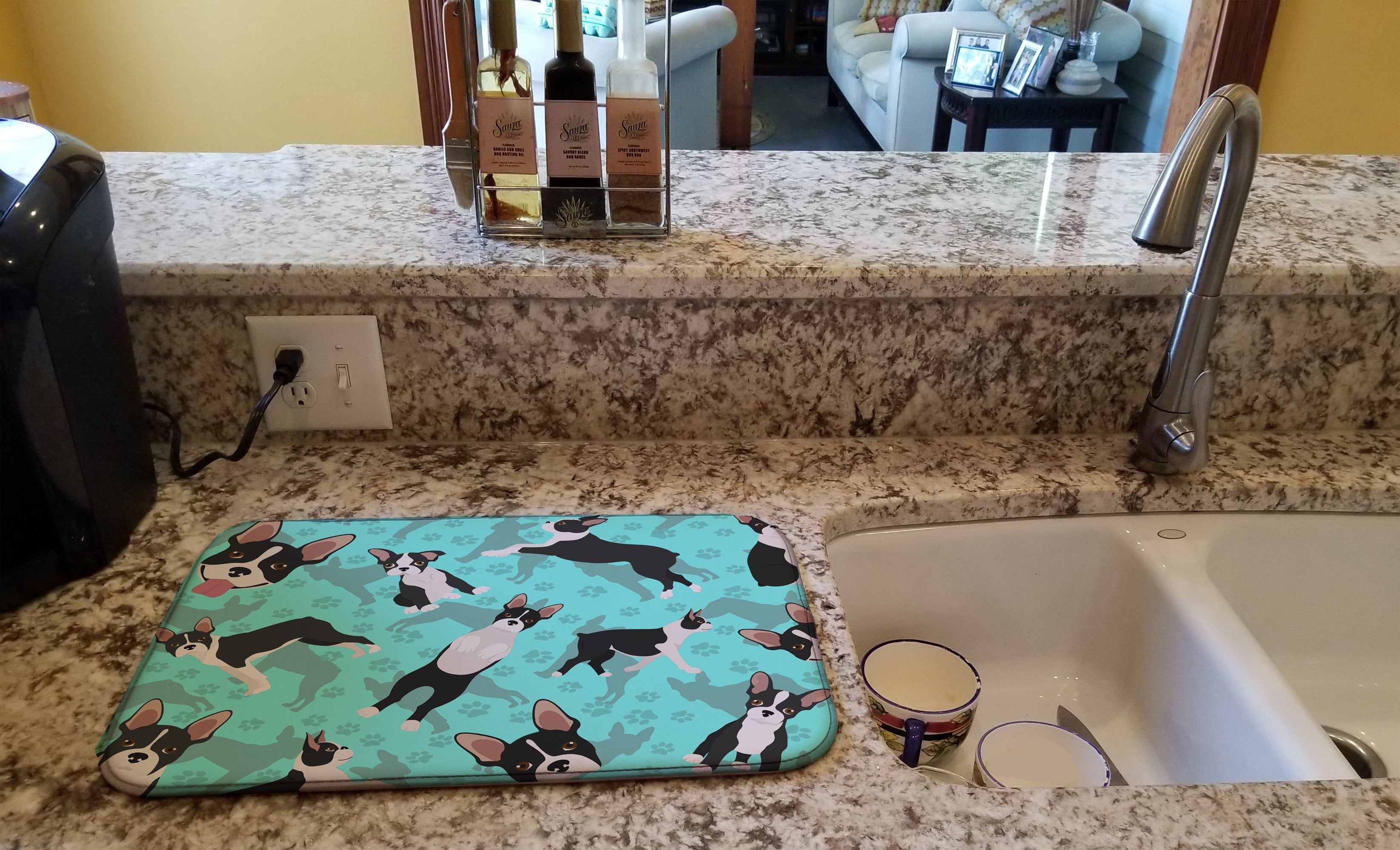 Boston Terrier Dish Drying Mat Absorbent Dish Drying Mat Pad for Kitchen Counter Dish Drainer Mat for Countertop, 14 x 21", Multicolor