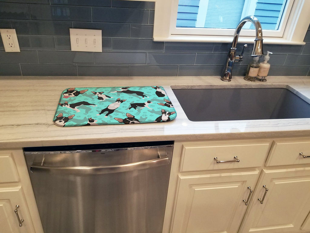 Boston Terrier Dish Drying Mat Absorbent Dish Drying Mat Pad for Kitchen Counter Dish Drainer Mat for Countertop, 14 x 21", Multicolor