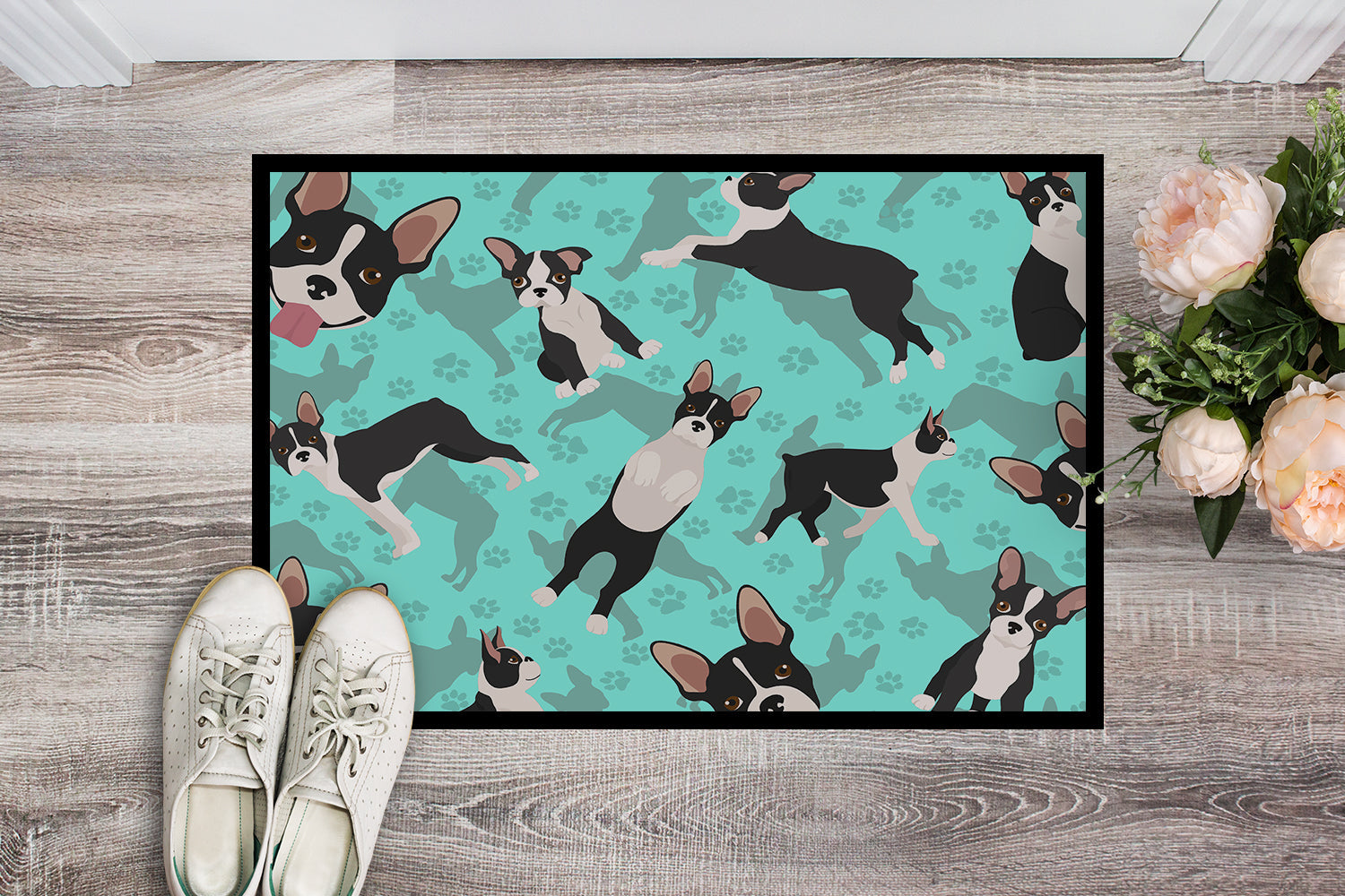 Boston Terrier Doormat Indoor Outdoor 24H X 36W Front Door Mat Rugs for Entryway, Non Slip Washable Low Pile,