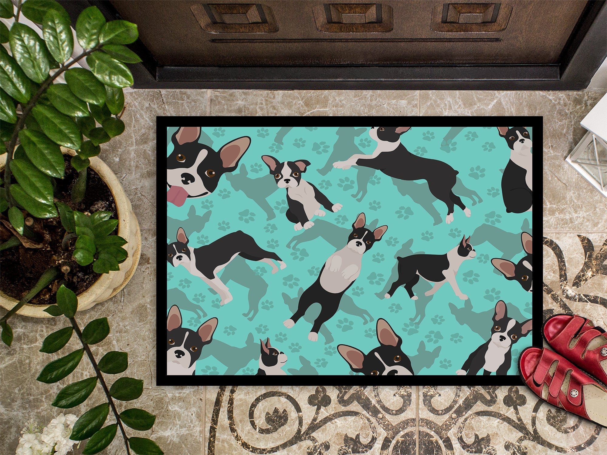 Boston Terrier Doormat Indoor Outdoor 24H X 36W Front Door Mat Rugs for Entryway, Non Slip Washable Low Pile,