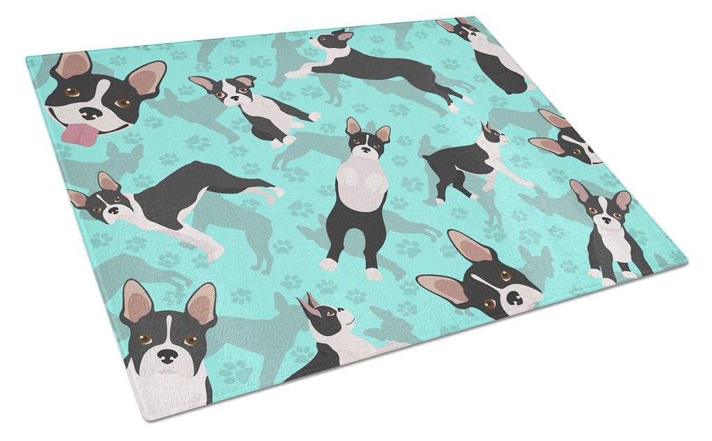 Boston Terrier Cutting Board Tempered Glass Kitchen Cutting Surface, Heat Resistant Chopping, Non-Slip Feet, Food Prep & Serving