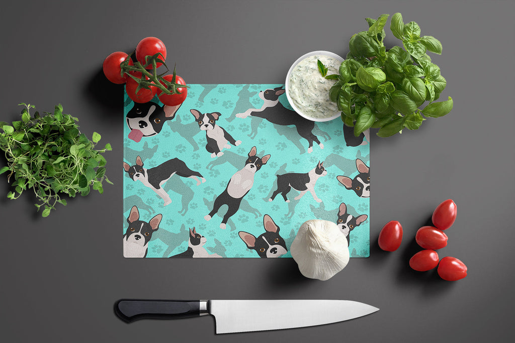 Boston Terrier Cutting Board Tempered Glass Kitchen Cutting Surface, Heat Resistant Chopping, Non-Slip Feet, Food Prep & Serving