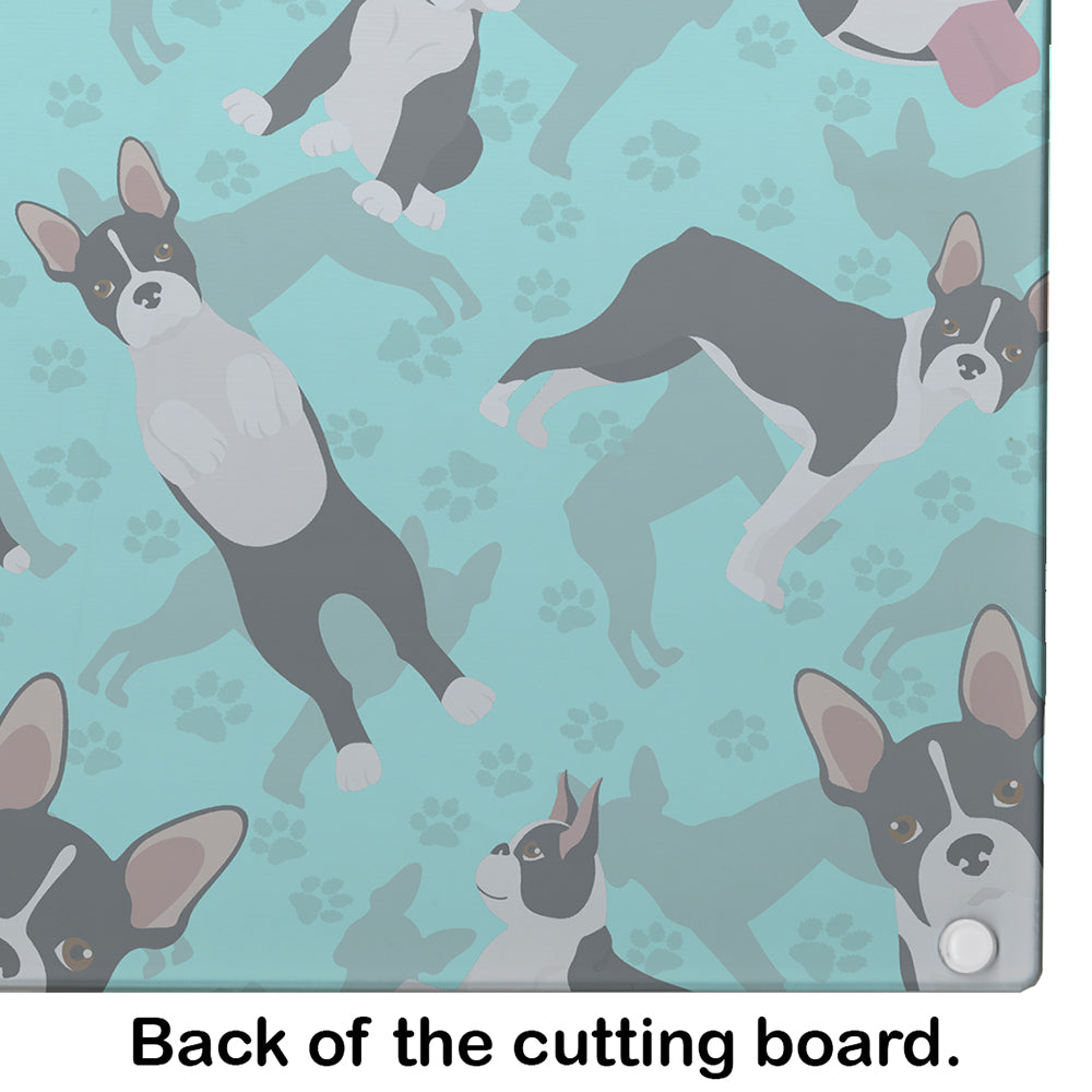 Boston Terrier Cutting Board Tempered Glass Kitchen Cutting Surface, Heat Resistant Chopping, Non-Slip Feet, Food Prep & Serving