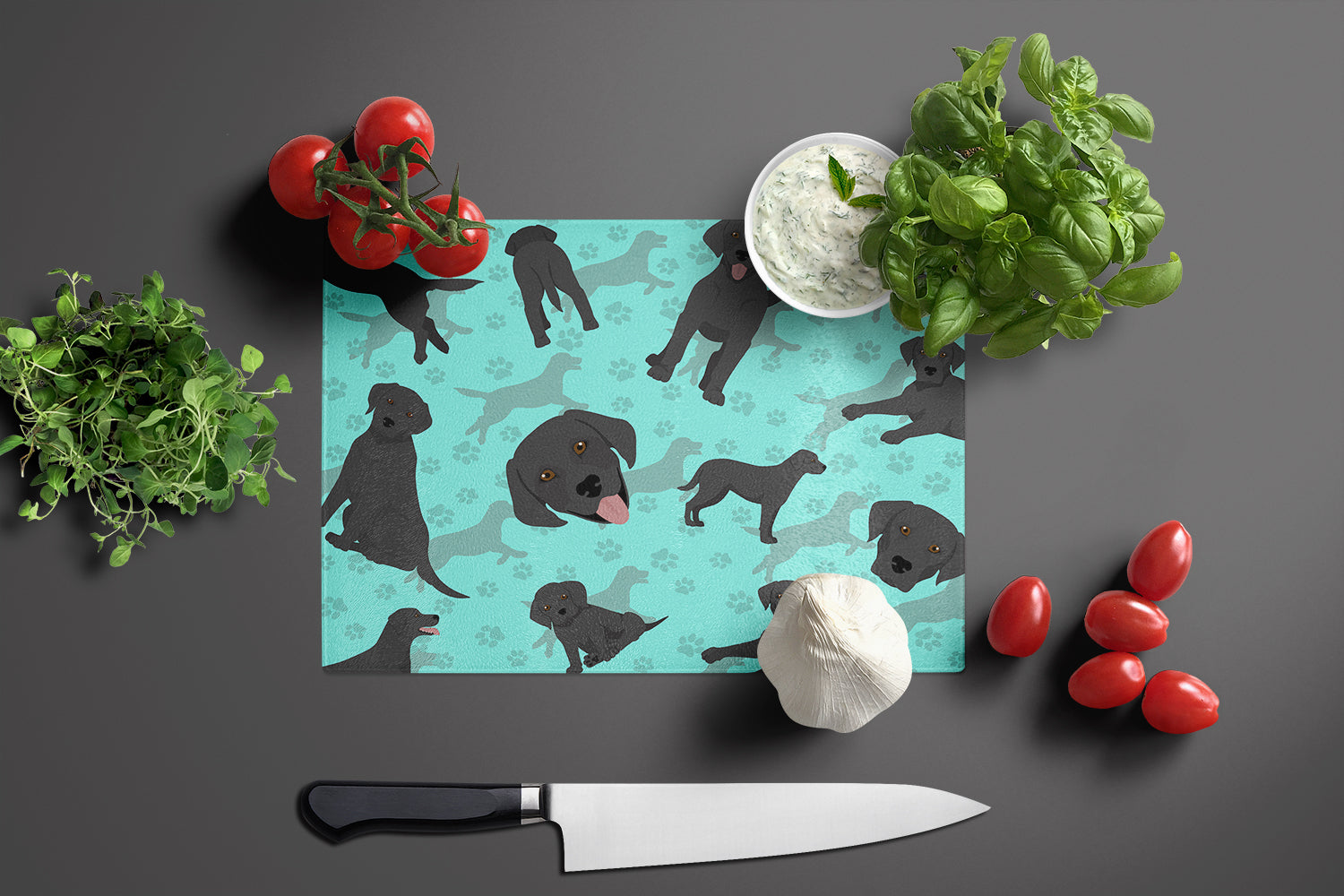Black Labrador Retriever Cutting Board Tempered Glass Kitchen Cutting Surface, Heat Resistant Chopping, Non-Slip Feet, Food Prep & Serving