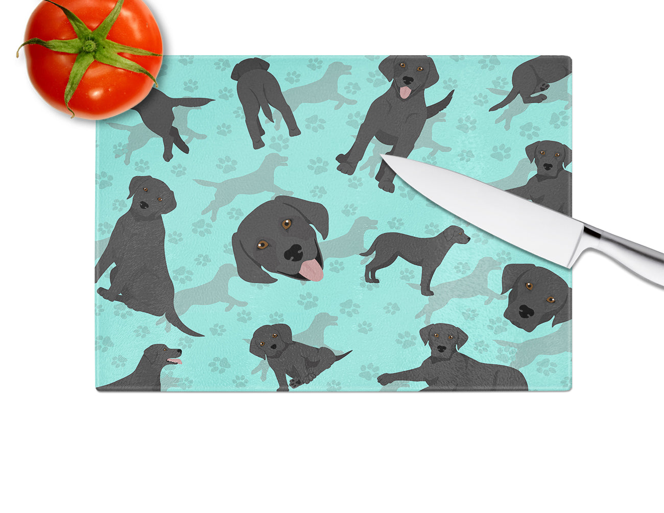 Black Labrador Retriever Cutting Board Tempered Glass Kitchen Cutting Surface, Heat Resistant Chopping, Non-Slip Feet, Food Prep & Serving