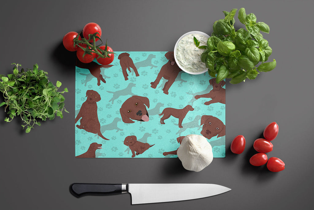 Chocolate Labrador Retriever Cutting Board Tempered Glass Kitchen Cutting Surface, Heat Resistant Chopping, Non-Slip Feet, Food Prep & Serving