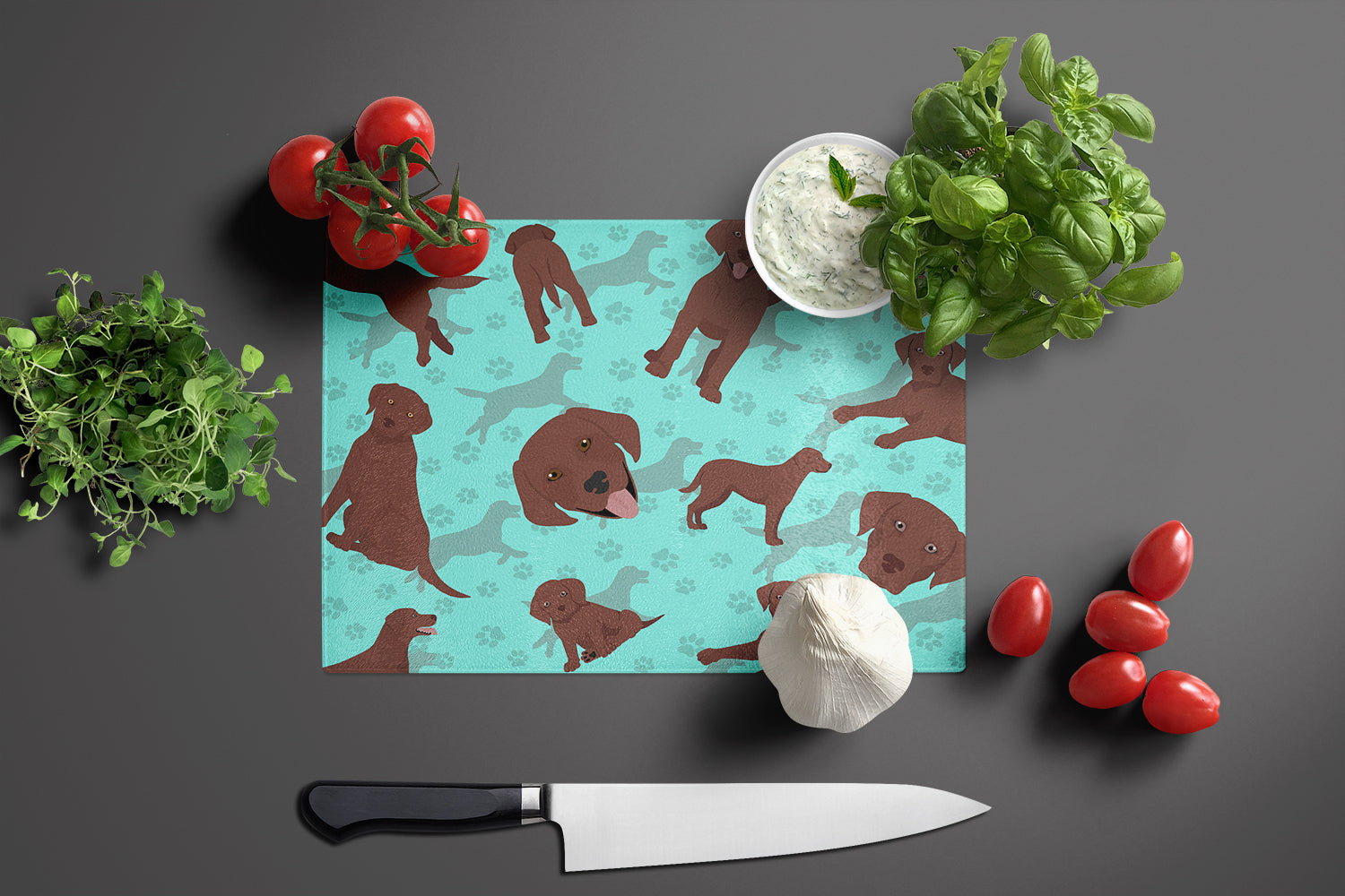 Chocolate Labrador Retriever Cutting Board Tempered Glass Kitchen Cutting Surface, Heat Resistant Chopping, Non-Slip Feet, Food Prep & Serving