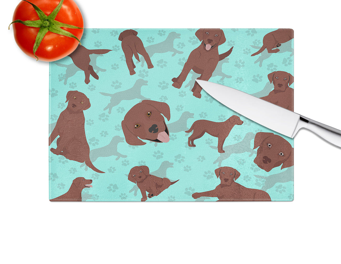 Chocolate Labrador Retriever Cutting Board Tempered Glass Kitchen Cutting Surface, Heat Resistant Chopping, Non-Slip Feet, Food Prep & Serving