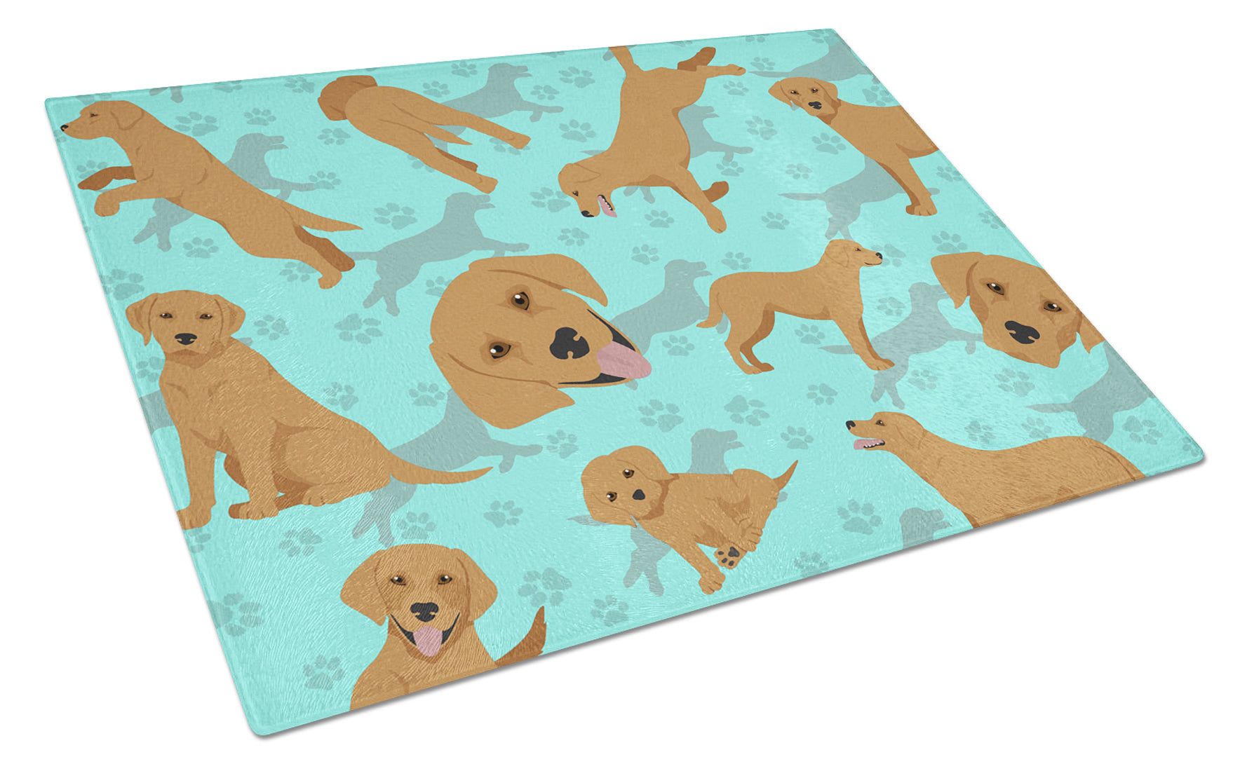 Red Fox Labrador Retriever Cutting Board Tempered Glass Kitchen Cutting Surface, Heat Resistant Chopping, Non-Slip Feet, Food Prep & Serving