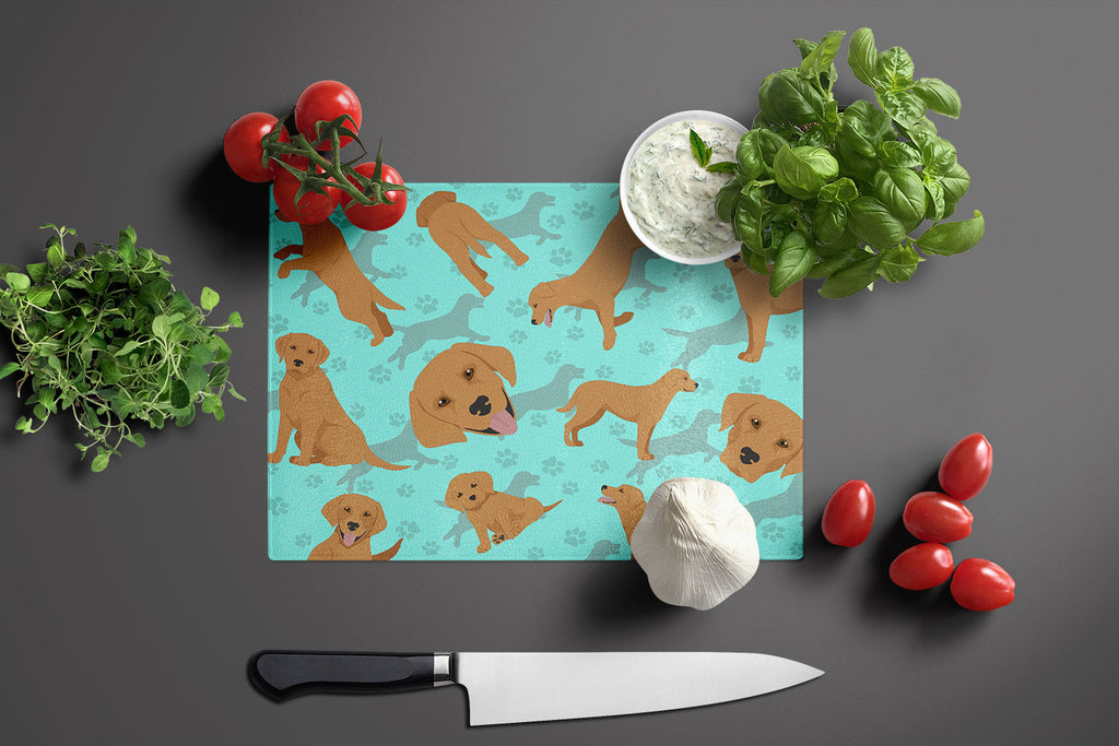 Red Fox Labrador Retriever Cutting Board Tempered Glass Kitchen Cutting Surface, Heat Resistant Chopping, Non-Slip Feet, Food Prep & Serving