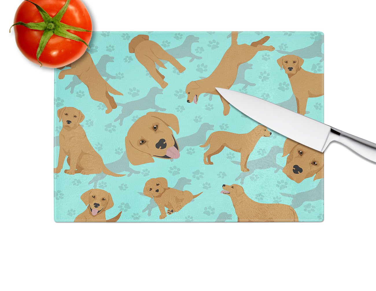 Red Fox Labrador Retriever Cutting Board Tempered Glass Kitchen Cutting Surface, Heat Resistant Chopping, Non-Slip Feet, Food Prep & Serving