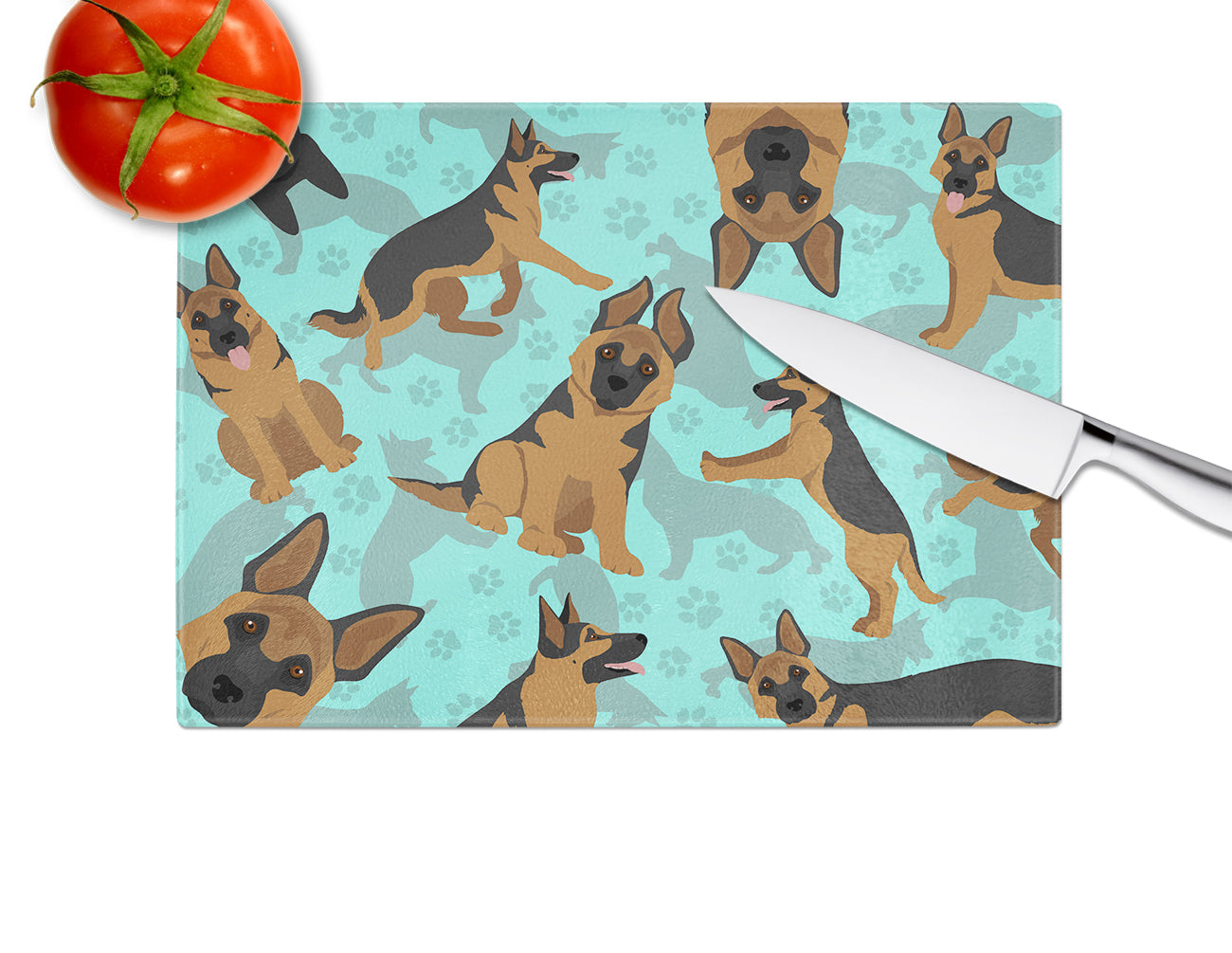 German Shepherd Cutting Board Tempered Glass Kitchen Cutting Surface, Heat Resistant Chopping, Non-Slip Feet, Food Prep & Serving