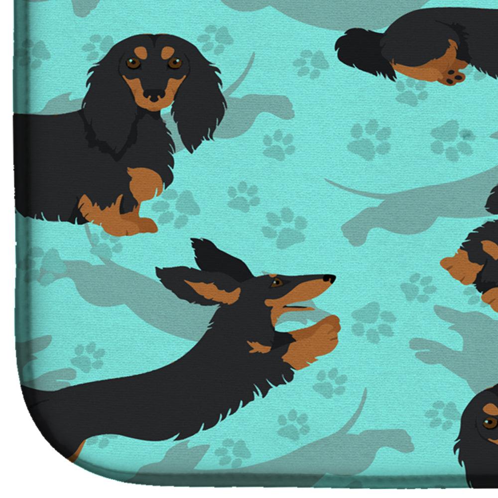 Longhaired Black Tan Dachshund Dish Drying Mat Absorbent Dish Drying Mat Pad for Kitchen Counter Dish Drainer Mat for Countertop, 14 x 21", Multicolor