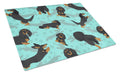 Longhaired Black Tan Dachshund Cutting Board Tempered Glass Kitchen Cutting Surface, Heat Resistant Chopping, Non-Slip Feet, Food Prep & Serving
