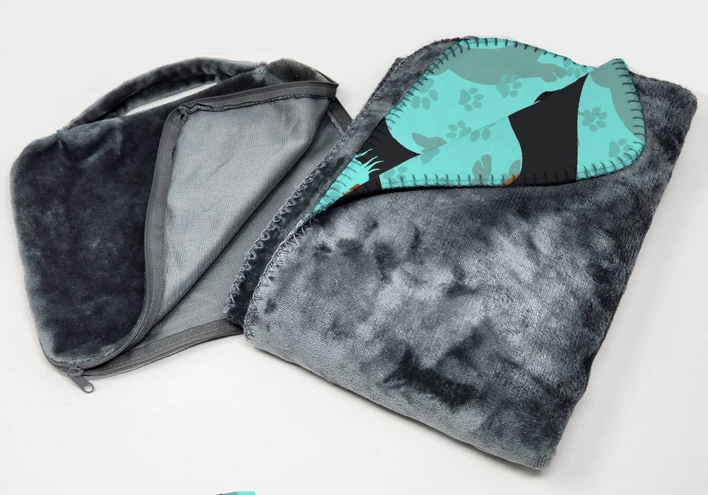 Longhaired Black Tan Dachshund Soft Travel Blanket with Bag Airplane Blanket, Indoor Outdoor Camping Blanket for Traveling, Picnics, Beach Trips, Concerts