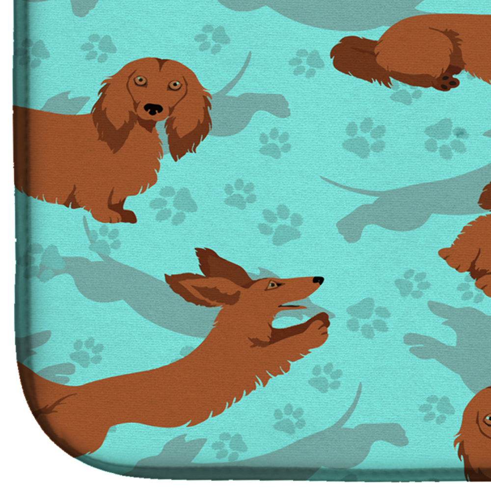 Longhaired Red Dachshund Dish Drying Mat Absorbent Dish Drying Mat Pad for Kitchen Counter Dish Drainer Mat for Countertop, 14 x 21", Multicolor