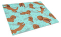 Longhaired Red Dachshund Cutting Board Tempered Glass Kitchen Cutting Surface, Heat Resistant Chopping, Non-Slip Feet, Food Prep & Serving