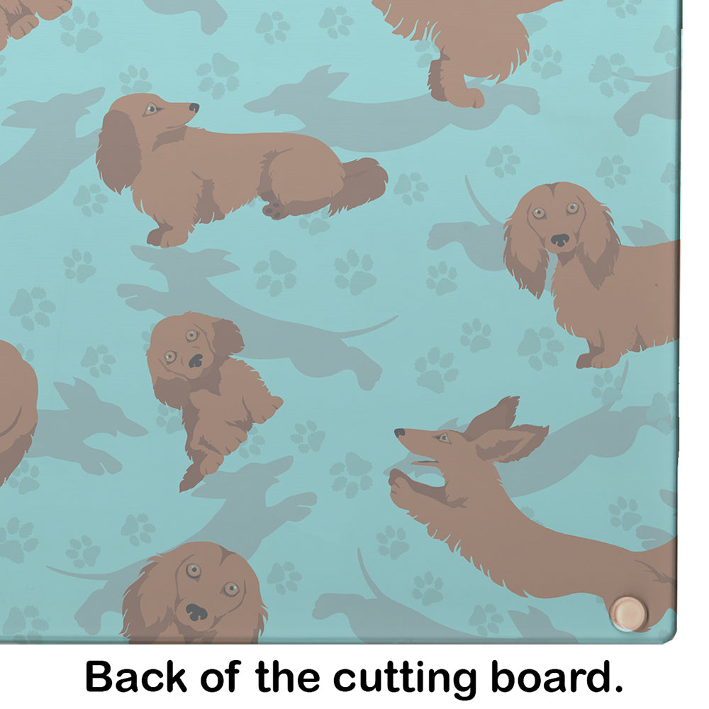 Longhaired Red Dachshund Cutting Board Tempered Glass Kitchen Cutting Surface, Heat Resistant Chopping, Non-Slip Feet, Food Prep & Serving